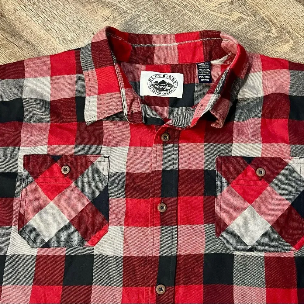 Wrangler Blue Ridge 2XT Buffalo Plaid Flannel Shirt Red Black Tall Men’s